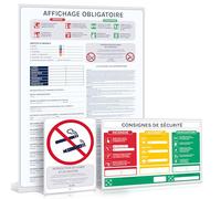 Affichage Obligatoire Entreprise 2026 - Pack Conformité: Panneau A3 Code du Travail + Affiche A4 Consignes Sécurité & Évacuation + Sticker A5 Interdit de Fumer - Kit Adhésif Complet, Fait en France