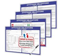 Affichage obligatoire entreprise code du travail version 2025 - Affichage réglementaire entreprise - Panneaux affichage obligatoire plastifiés - Ecriture modifiable + feutre offert (x4 formats A4)