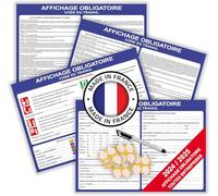 Affichage obligatoire entreprise version 2025 - Panneau affichage obligatoire code du travail entreprise plastifié A4 (x4) effaçable + feutre fourni + pastilles adhésives