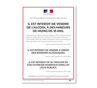 Affichage Protection des mineurs et Répression de l'ivresse publique - À emporter - Plastifié - Kit de fixation inclus (pastilles adhésives) - Fabriqué en France