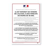 Affichage Protection des mineurs et Répression de l'ivresse publique - Station service - Plastifié - Kit de fixation inclus (pastilles adhésives) - Fabriqué en France