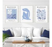 Affiche abstraite de Matisse, exposition de feuilles florales bleues, peinture sur toile, esthétique, décoration murale pour salle d'impression, 40x60 cm, 3 pièces sans cadre