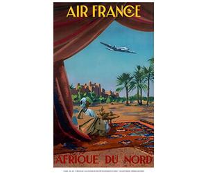 Affiche Air France Afrique du Nord - Guerra 1950 Reproduction 50 X 70 cm