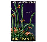 Affiche Air France Antilles Amérique Centrale - Boucher 1948 Reproduction 50 X 70 cm