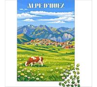 Affiche Alpe D'Huez Puzzle 1000 pièces | puzzle pour la saint valentin une activité romantique pour les couples une soirée douillette à la maison le soir38x52cm