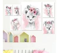 Affiche Animaux Chambre Bebe Fille Deco Tableau Savane Chambre Enfant Lion 21x30 Poster Chambre Fille Rose Prenom Personnalisé Affiche Aquarelle Animaux Safari Toile Decoration Murale Chambre Enfant