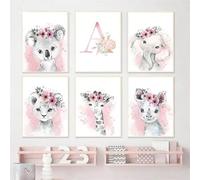 Affiche Animaux Chambre Bebe Fille Deco Tableau Savane Chambre Enfant Rhinocéros 30x40 Poster Chambre Fille Rose Prenom Personnalisé Affiche Aquarelle Safari Toile Decoration Murale Chambre Enfant