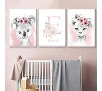 Affiche Animaux Personnalisés Prenom Bebe Fille Deco Tableau Savane Chambre Enfant 30x40 Poster Chambre Fille Rose Nom Personnalisé Originale Affiche Aquarelle Safari Toile Decoration Chambre Bébé