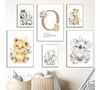 Affiche Animaux Safari Tableau Chambre Enfant Prenom Poster Personnalisé Bebe Koala Toile Decoration Murale Chambre Garçons Fille Cadeau 40x50cm SANS CADRE