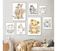Affiche Animaux Savane Enfant Prenom Poster Animaux Safari Lion Tableau Animaux de la Foret Chambre Bebe Toile Decoration Murale Chambre Enfant Cadeau