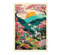 Affiche Anime Mount Yoshino Valley Style Gravure sur Bois Moderne Ukiyo-E, Impression d'Illustration de Dessin Animé Japonais, Mate Archivale, A2 (Impression Seulement) - 59,4 x 42 cm