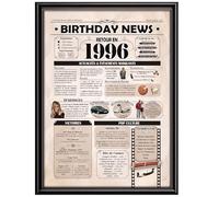 Affiche Anniversaire 1996 - Cadeau 30 Ans - Poster Vintage - Journal "Retour en 1996" - Idée Cadeau Originale - Enveloppe "Millésime 1996" Prête à Offrir - (Taille A4 à encadrer ou non)