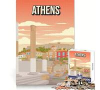 Affiche Artistique de la Ville Historique d'Athènes, Grèce, Acropole Puzzle de Voyage pour Adultes de 1000 pièces, idéal pour stimuler la mémoire, se détendre et Passer Un Noël paisible (38x52cm)