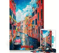 Affiche Artistique de Venise Puzzle de 1000 pièces pour Adolescents Jeu de mémoire Verrouillage précis Pas de pièces détachées Jeu de Voyage idéal Cadeau pour Les méninges (38x26cm)