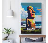 Affiche artistique du parc national de Rapa Nui, Chili, pour la décoration murale d'un salon, d'un bar ou d'une chambre, idéale pour un couple fêtant un anniversaire, 30 x 45 cm (12 x 18 pouces).