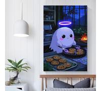 Affiche artistique illustrée d'un adorable fantôme préparant des biscuits, style moderne, sur toile, pour la décoration familiale, le salon ou la chambre à coucher, 30 x 45 cm (12 x 18 pouces).