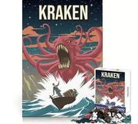 Affiche Artistique Kraken,Monstre cryptide du Folklore,Puzzle de 1000 pièces pour Adultes,Exercice Mental,évasion et Surprise de Noël (38x52cm)