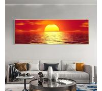 Affiche artistique sur toile représentant un coucher de soleil sur un paysage marin - Impression d'un paysage côtier éclatant, décoration murale sur le thème de l'océan (42 x 125 cm/sans cadre)