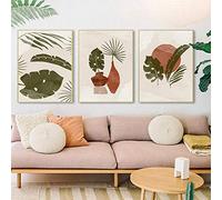 Affiche botanique abstraite plante dans un vase imprime art mural bohème terre cuite orange brûlé soleil toile décor de salon 50x70cm (50x70cm) 3pcs sans cadre