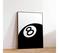 Affiche boule n°8 en noir et blanc, affiche d'art créatif, peinture murale, décoration murale, art sur toile, décor de club de billard 60x90cm sans cadre