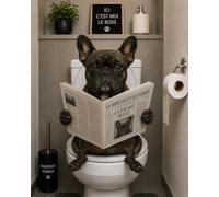 Affiche Bouledogue Français - Toilettes, Format A4 - 21 × 29,7 cm, Sans Cadre