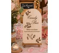 Affiche Candy Bar en Bois Gravé, Décoration de Table Bohème, Panneau Bois pour Sweet Table Mariage
