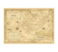 Affiche carte marine ancienne de l'Espagne en espagnol : un portulan peuplé de navires et de créatures marines, à la manière du XVIe siècle - 50 × 70 cm