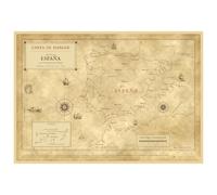 Affiche carte marine ancienne de l'Espagne en espagnol : un portulan peuplé de navires et de créatures marines, à la manière du XVIe siècle - 70 × 100 cm