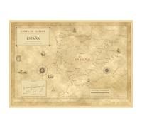 Affiche carte marine ancienne de l'Espagne en espagnol : un portulan peuplé de navires et de créatures marines, à la manière du XVIe siècle - 42 × 59,4 cm
