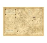Affiche carte marine ancienne du Royaume-Uni en anglais : un portulan peuplé de navires et de créatures marines, à la manière du XVIe siècle - 59,4 × 84,1 cm