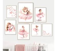 Affiche Chambre Fille Rose 50x70 - Tableau Danseuse Classique Ballerine Licorne avec Papillon - Decoration Enfant Bebe Ado - Cadeau