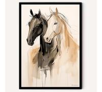 Affiche Chevaux. Poster A4, Deco art, décoration pour la maison, illustration de style aquarelle. Digital art. (Cadre Non Compris) (A4)