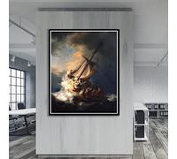 Affiche Classique de Rembrandt Imprimer Christ dans la Tempête sur la Mer Galilée Toile Peinture Célèbre Mur Art Galerie Décor À La Maison 70x90cm Sans Cadre