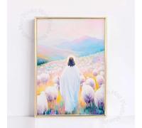 Affiche colorée de Pâques chrétienne Jésus Il est ressuscité Verset biblique Toile Peinture Galerie Art mural Salon Décoration d'intérieur 21x30cm sans cadre