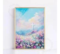 Affiche colorée de Pâques chrétienne Jésus Il est ressuscité Verset biblique Toile Peinture Galerie Art mural Salon Décoration d'intérieur 30x40cm sans cadre