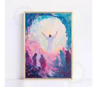 Affiche colorée de Pâques chrétienne Jésus Il est ressuscité Verset biblique Toile Peinture Galerie Art mural Salon Décoration d'intérieur 60x90cm sans cadre
