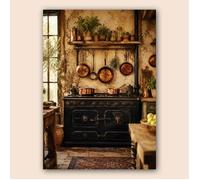 Affiche cuisine rustique A3 chaleureuse - Poster déco cuisine cuivrée, décoration murale authentique - Papier mat 230g