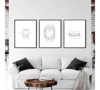 Affiche D'Anatomie Dentaire, Dessin De Dent Au Trait, Croquis Simple, Cavité Buccale, Molaire, Décoration Dentaire, Peinture Sur Toile Orthodontique De Dentiste, Art Mural 50X70Cmx3Pcs Sans Cadre