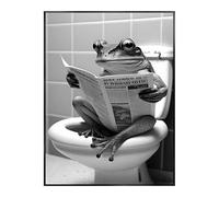 Affiche D'Animaux Drôles Assis Sur Les Toilettes, Grenouille Lire Le Journal, Peintures Décoratives Mignonnes, Tableau Mural En Toile, Décor Moderne De Salle De Bains Et De Wc 40X50Cm Sans Cadre