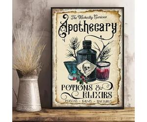Affiche d'apothicaire d'Halloween, affiche vintage d'Halloween, potions et élixirs, décoration murale, panneau en métal, 20,3 x 30,5 cm