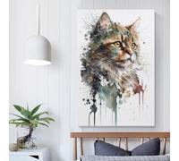 Affiche d'art aquarelle de chat, œuvres d'art, toile, affiche murale, décoration moderne pour la maison, décoration de fête d'anniversaire, 40 x 60 cm