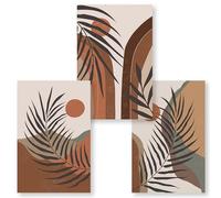 Affiche D'Art, Boho Leaves Abstrait Geometric Terracotta Poster Wall Painting Print Picture Mid Century Modern Vivre Bureau Chambre Décoration Intérieure-50 * 70Cm / (20 * 27Inch) * 3Pcs Sans Cadre