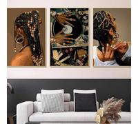 Affiche d'art de femme noire, femmes afro-américaines, toile murale, art funky, fille noire, disque de musique, affiches, impressions, décoration d'intérieur (50 x 70 cm x 3, sans cadre)