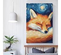 Affiche d'art de la nuit étoilée du renard endormi, œuvres d'art sur toile, affiche murale, décoration moderne pour la maison, décoration de fête d'anniversaire, 20 x 30 cm