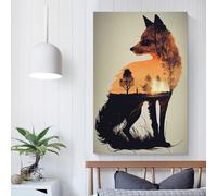 Affiche d'art en silhouette de renard, œuvres d'art sur toile, affiche murale, décoration moderne pour la maison, décoration de fête d'anniversaire, 20 x 30 cm