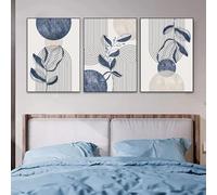 Affiche d'art,Ensemble de 3-Impression Murale Géométrique Abstraite Beige Bleu Ciel Lignes Botaniques Affiche Toile Art Bohème Décoration Salon Cuisine Bureau-40*60cm/(16*24pouces) sans cadre