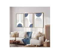 Affiche d'art géométrique rétro bleu du milieu du siècle, décoration murale abstraite aux lignes simples bohème, ensemble de 3 images murales minimalistes, décoration d'intérieur 40x60cmx3 sans cadre