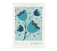 Affiche d'Art Marché aux Fleurs Tokyo,Image Impression Murale Florale Série Exposition Papiers Découpés, Estampes Illustration Botaniques,Décoration Murale pour Salon,Chambre ou Couloir,Sans Cadre