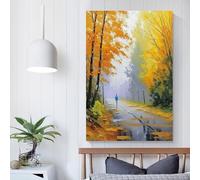 Affiche d'art « Marcher sur des feuilles jaunes » - Impression sur toile - Décoration murale moderne pour la maison, fête d'anniversaire - 40 x 60 cm