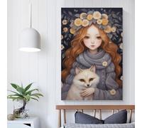 Affiche d'art mignonne fille et renard, œuvres d'art sur toile, affiche murale, décoration moderne pour la maison, décoration de fête d'anniversaire, 50 x 75 cm
